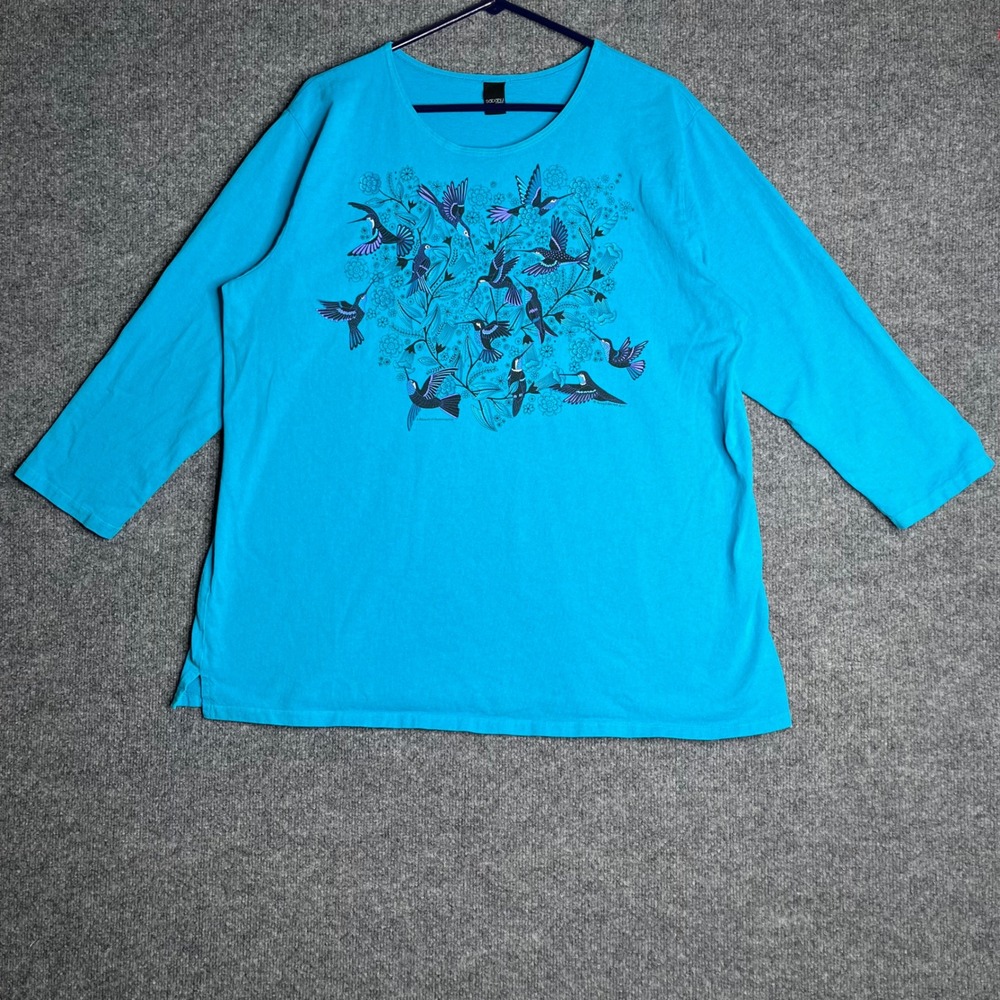 Sabaku Artwear Hummingbird Top Blue XL 3/4 Sleeve Nancy Lenches Alegret